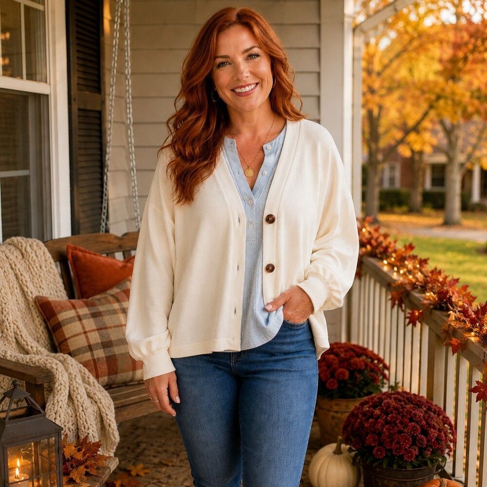 Social Standard by Sanctuary Cardigan XXL Cream Ivory Oversized Button Front
